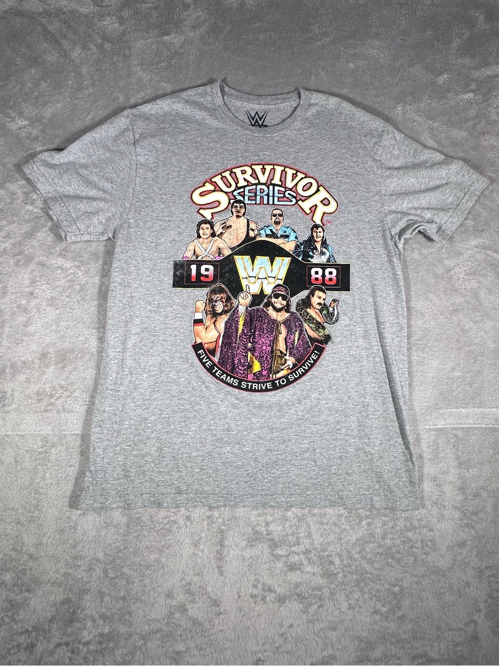 WWE Survivor Series 1988 Heather Gray Graphic Tee with Multicolor Print Size M